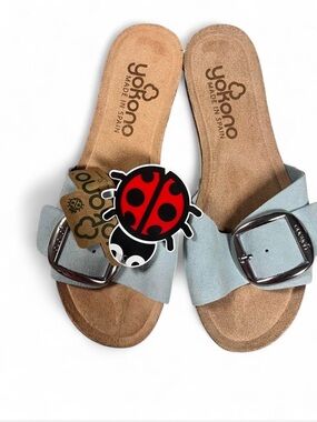 NWT Yokono Spain Pastel Blue Suede Buckle Sandals 7.5